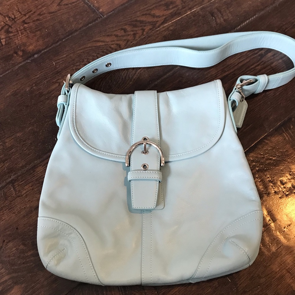Coach Baby Blue SOHO Purse with brown monogram lining